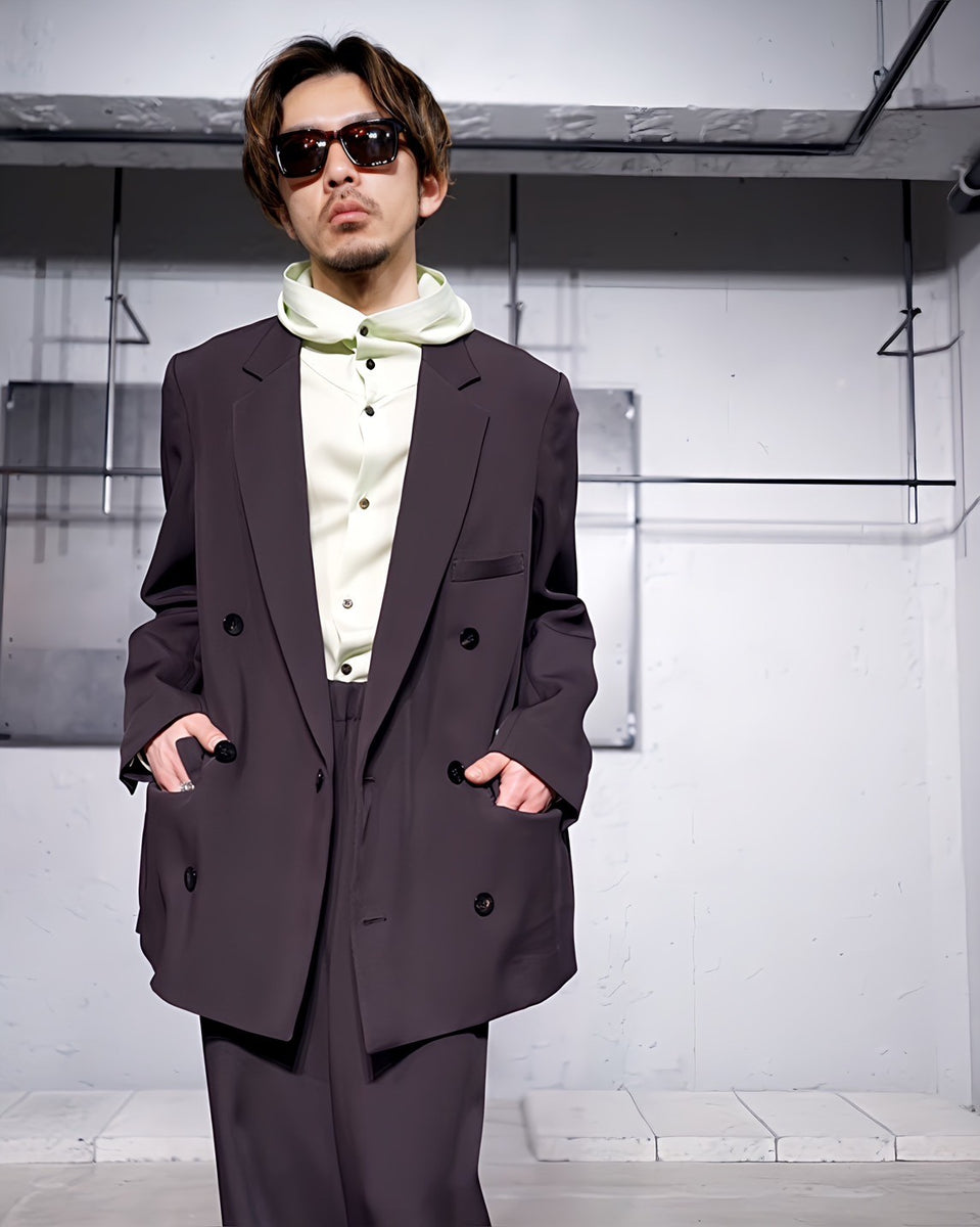 OVERCOAT(オーバーコート)-DROPPED SHOULDER DOUBLE BREASTED JACKET WITH NOTCHED  LAPEL -Amanojak.