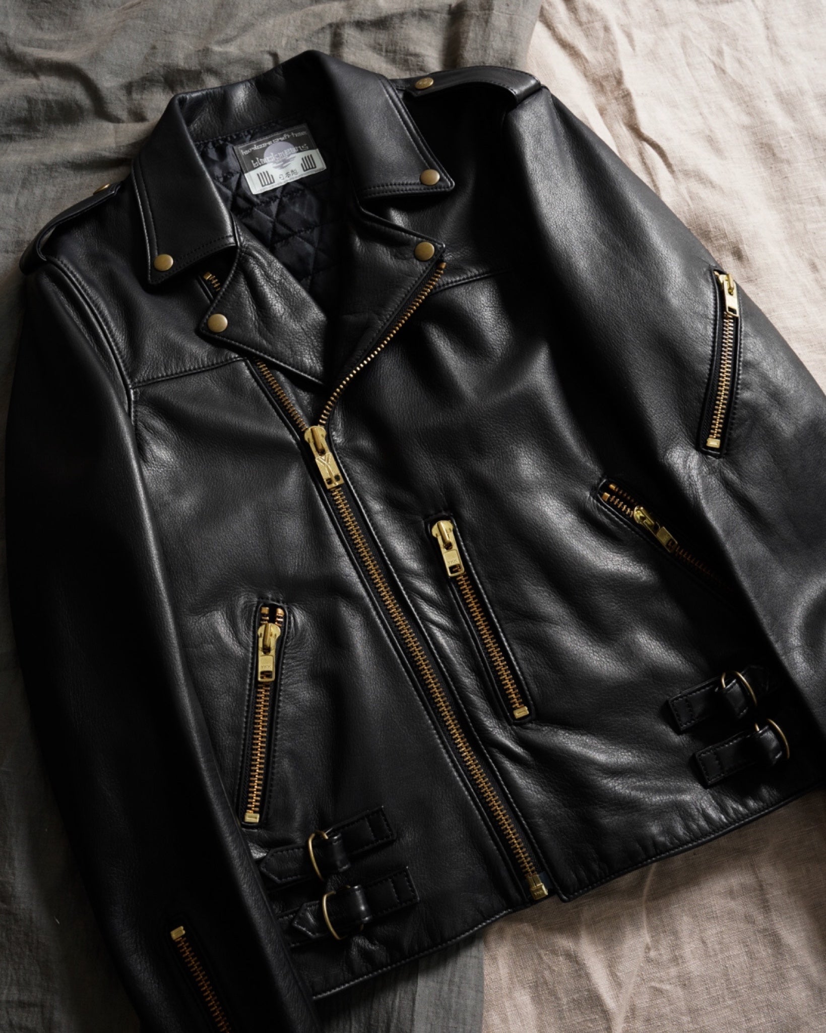 Blackmeans (Black Means)-COW LEATHER MOTORCYCLE JACKET with  EPAULETTE-Amanojak.