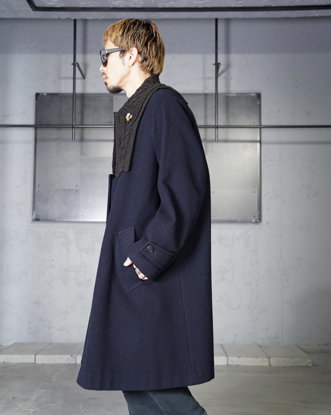 kolor / BEACON】KNIT LAPEL SOUTIEN COLLAR COAT -Amanojak.