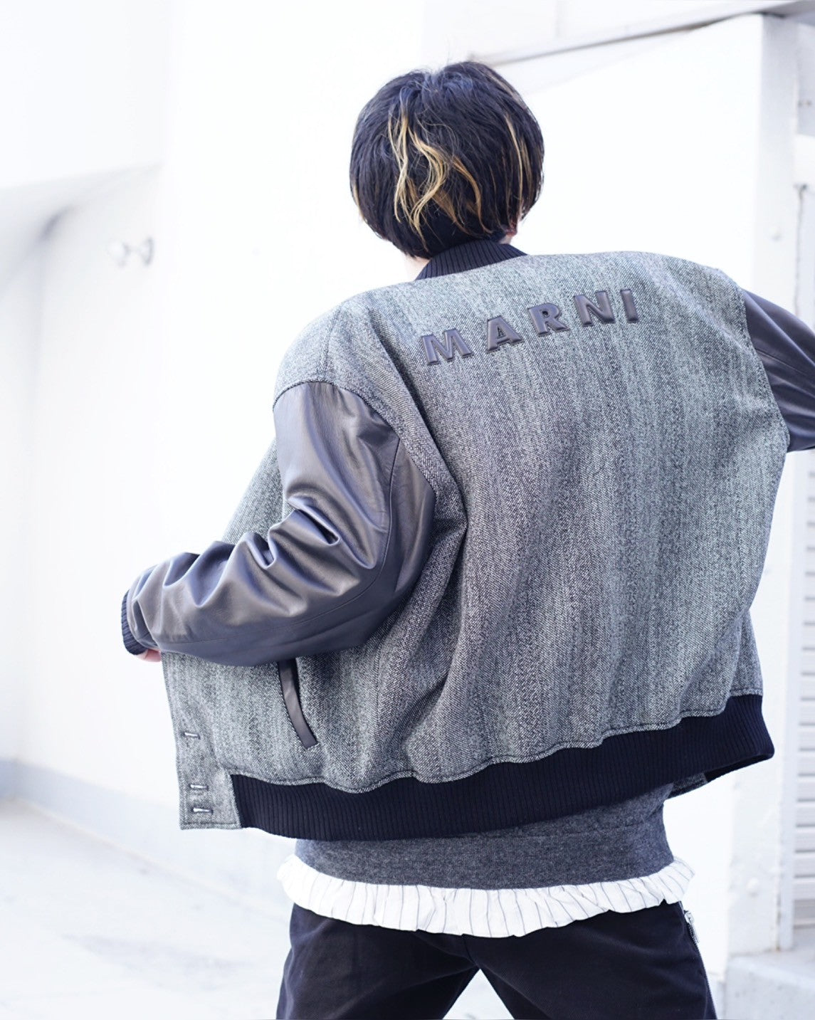 MARNI(マルニ)-LAMB LEATHER/WOOL BACK LOGO AWARD JACKET -Amanojak.