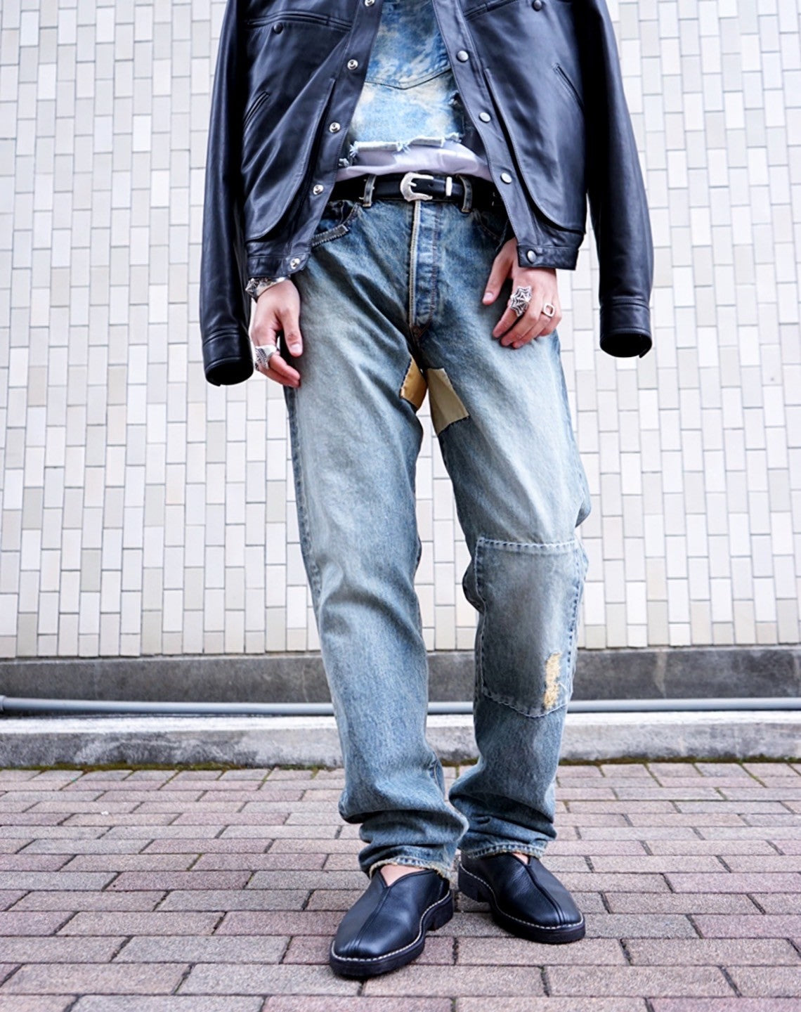 【kolor / BEACON】, STUDS DAMAGE DENIM PANTS